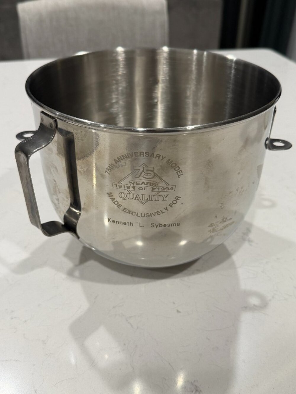 Vintage KitchenAid 5 Qt Stainless Steel Bowl Lift Mixer Bowl 75th Anniversary